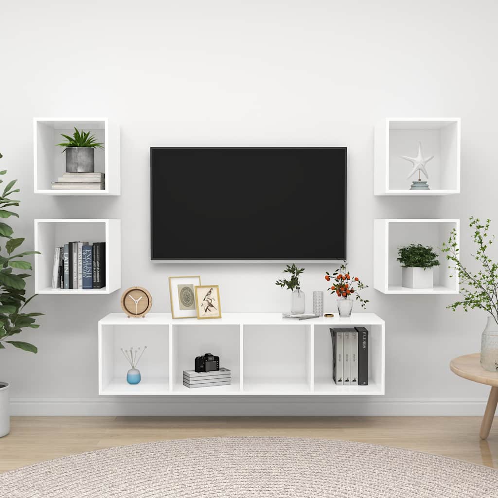 vidaXL 5 Piece TV Cabinet Set White Engineered Wood