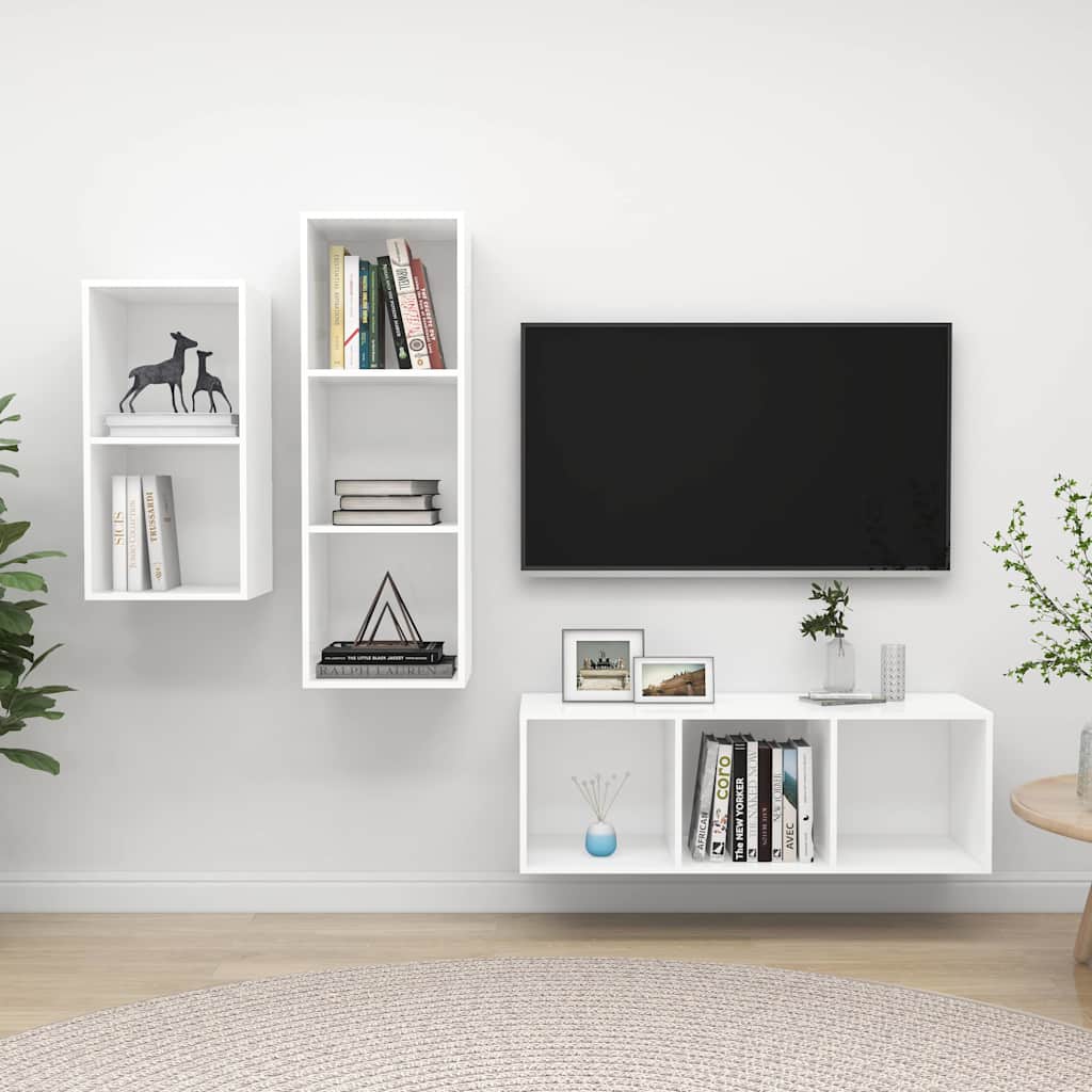 vidaXL 3 Piece TV Cabinet Set White Engineered Wood