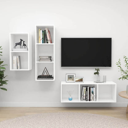 vidaXL 3 Piece TV Cabinet Set White Engineered Wood