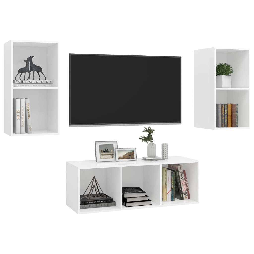 vidaXL 3 Piece TV Cabinet Set White Engineered Wood