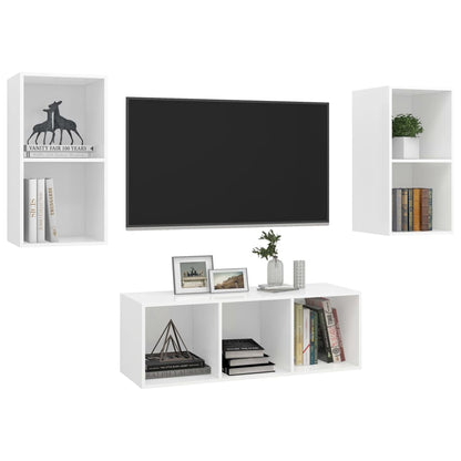 vidaXL 3 Piece TV Cabinet Set White Engineered Wood