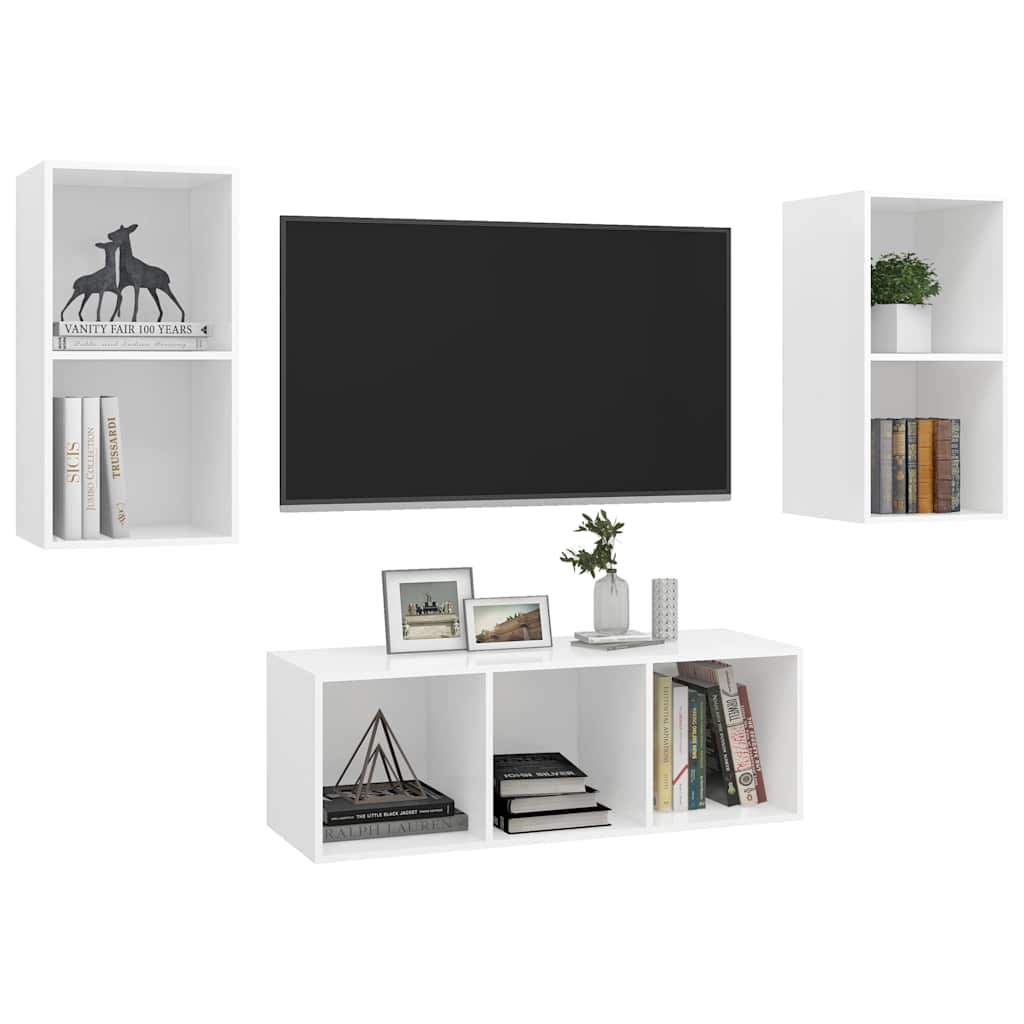 vidaXL 3 Piece TV Cabinet Set White Engineered Wood