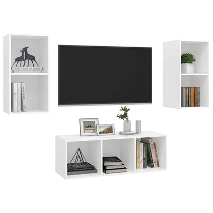 vidaXL 3 Piece TV Cabinet Set White Engineered Wood