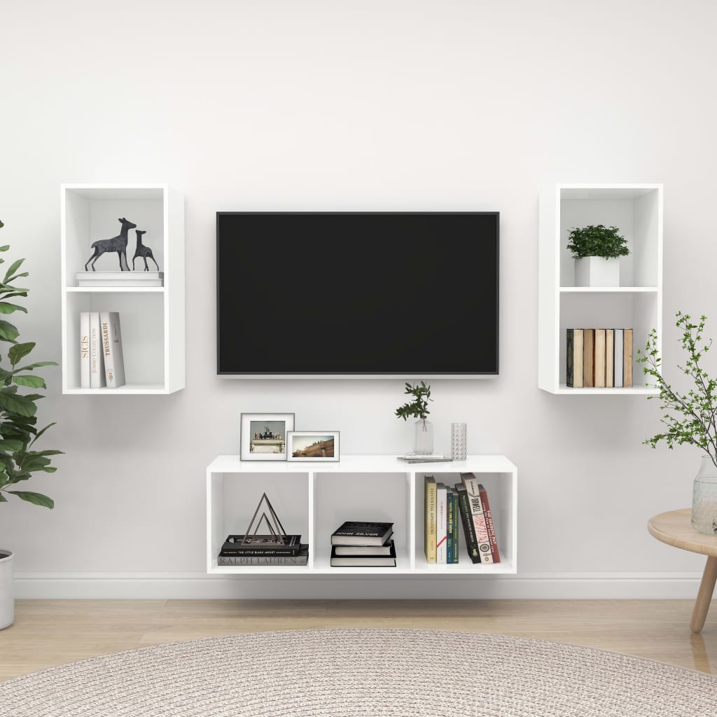 vidaXL 3 Piece TV Cabinet Set White Engineered Wood