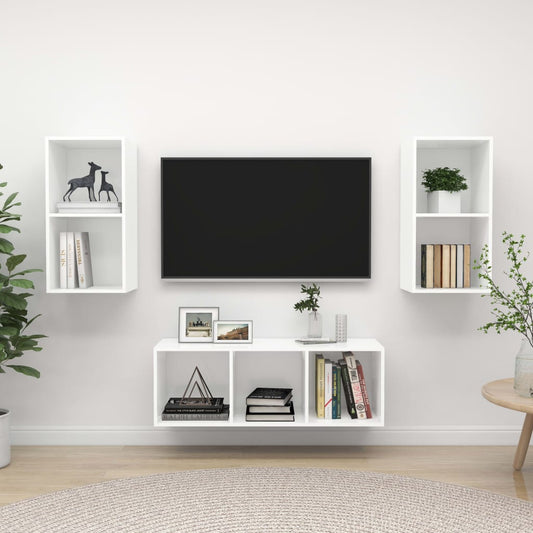 vidaXL 3 Piece TV Cabinet Set White Engineered Wood