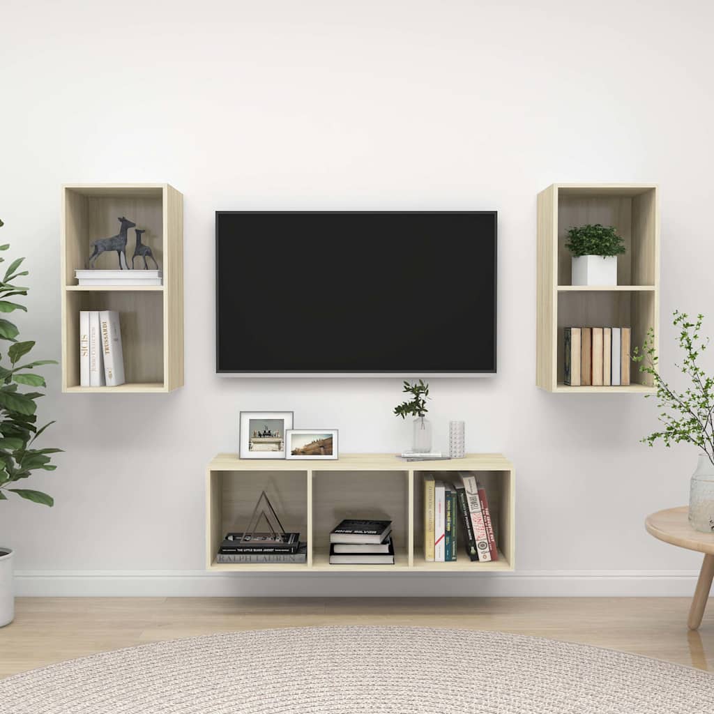 vidaXL 3 Piece TV Cabinet Set Sonoma Oak Engineered Wood