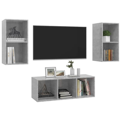 vidaXL 3 Piece TV Cabinet Set Concrete Grey Engineered Wood