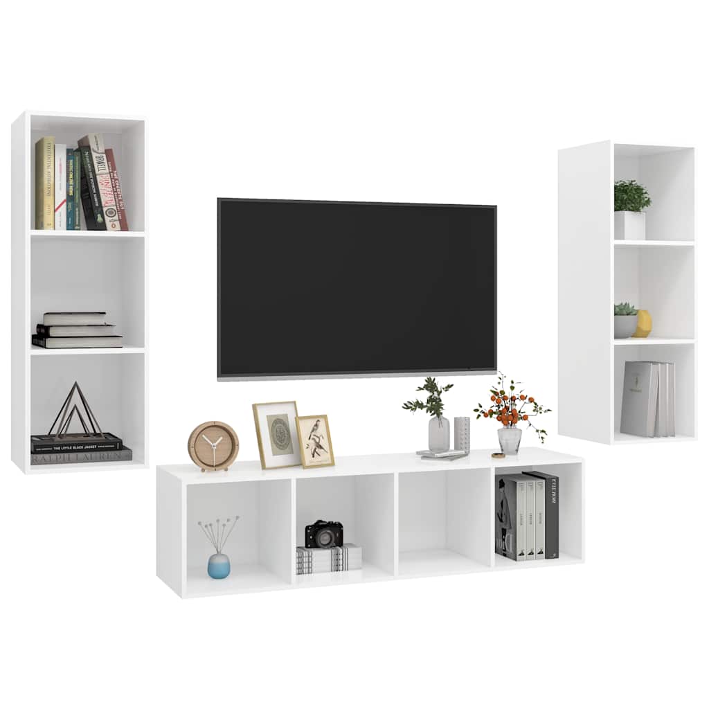 vidaXL 3 Piece TV Cabinet Set White Engineered Wood