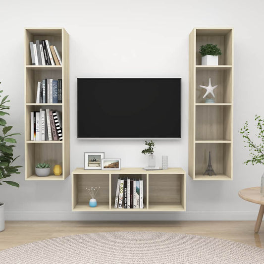 vidaXL 3 Piece TV Cabinet Set Sonoma Oak Engineered Wood