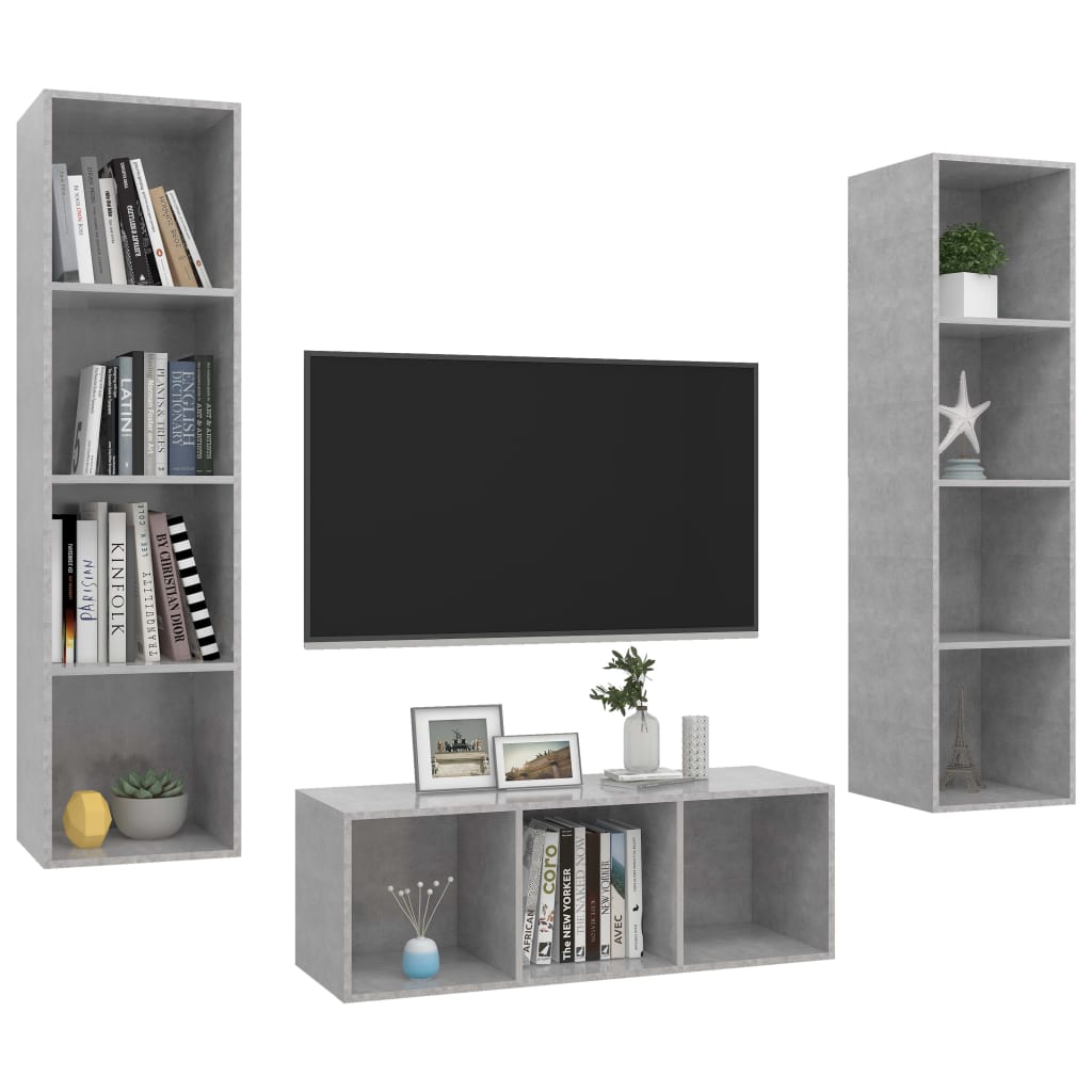 vidaXL 3 Piece TV Cabinet Set Concrete Grey Engineered Wood