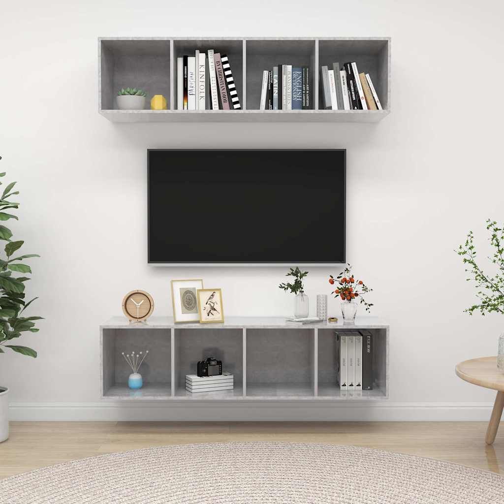 vidaXL 2 Piece Wall-mounted TV Cabinet Set Concrete Grey Engineered Wood
