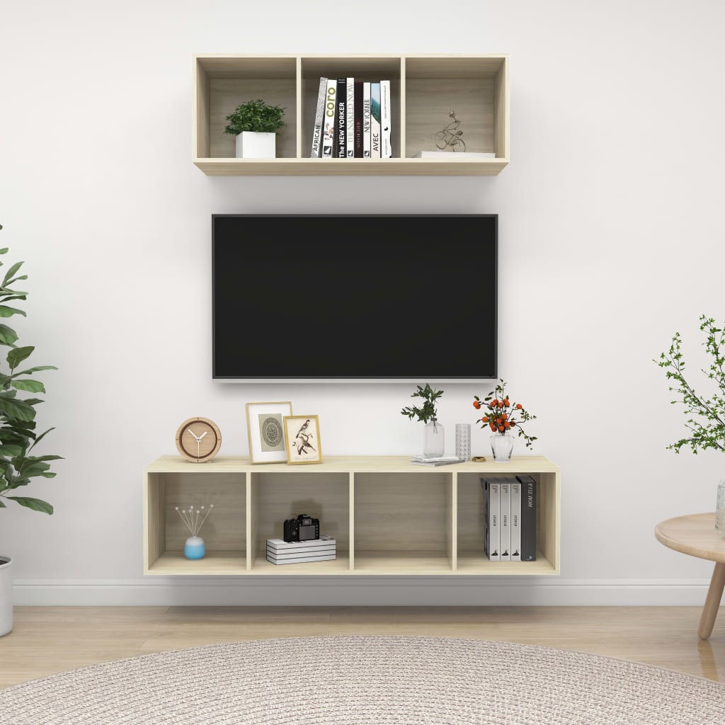 vidaXL 2 Piece TV Cabinet Set Sonoma Oak Engineered Wood