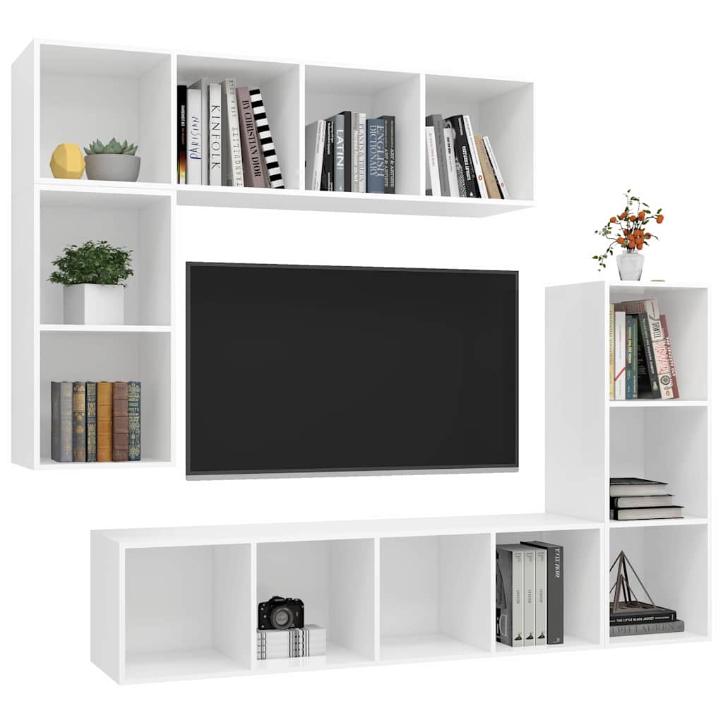 vidaXL 4 Piece TV Cabinet Set White Engineered Wood