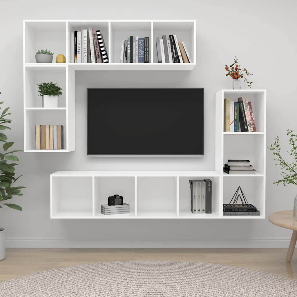 vidaXL 4 Piece TV Cabinet Set White Engineered Wood