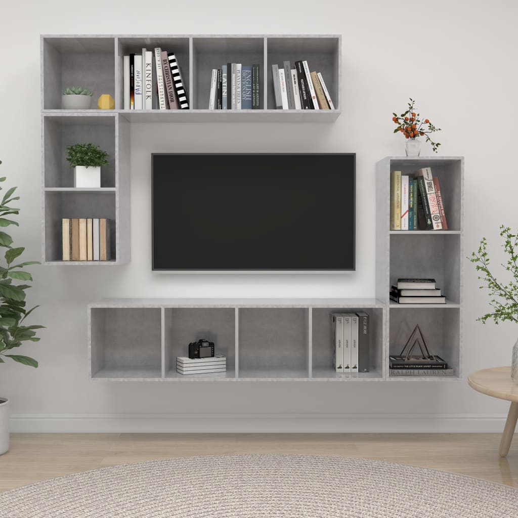 vidaXL 4 Piece TV Cabinet Set Concrete Grey Engineered Wood