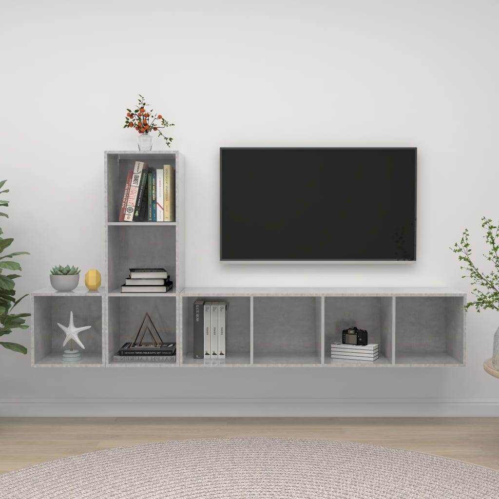 vidaXL TV Cabinet Set | Concrete Grey | Engineered Wood | TV Cabinet Set