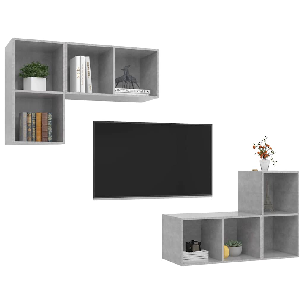 vidaXL 4 Piece Wall-mounted TV Cabinet Set Concrete Grey Engineered Wood