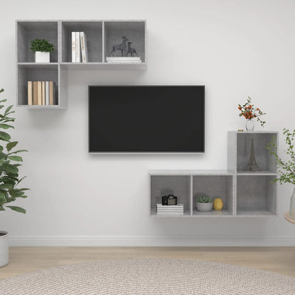 vidaXL 4 Piece Wall-mounted TV Cabinet Set Concrete Grey Engineered Wood
