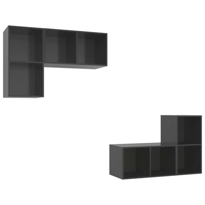 vidaXL Wall-mounted TV Cabinets 4 pcs High Gloss Grey Engineered Wood