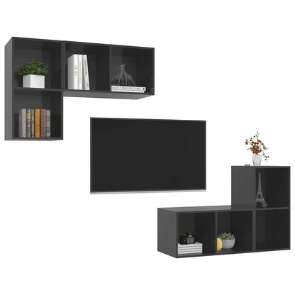 vidaXL 4 Piece Wall-mounted TV Cabinet Set High Gloss Grey Engineered Wood