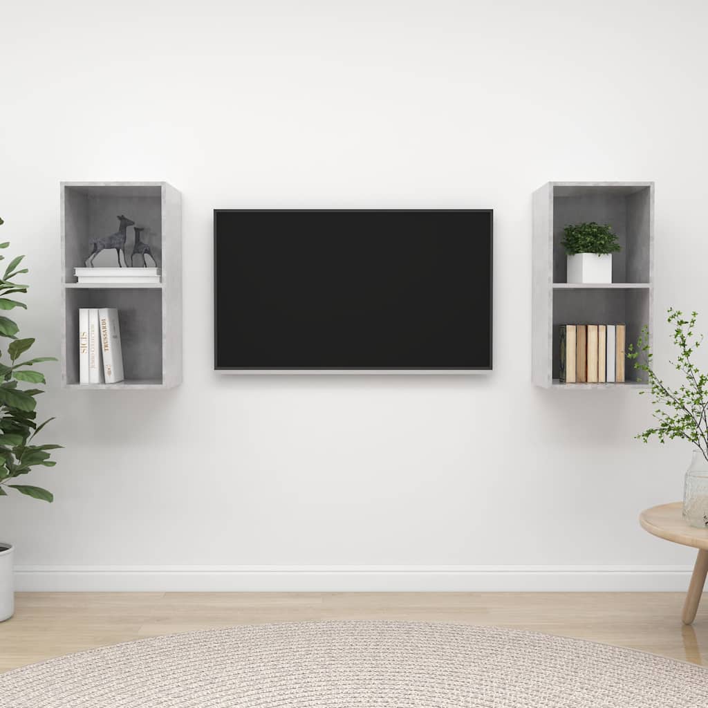 vidaXL 2 Piece Wall-mounted TV Cabinet Set Concrete Grey Engineered Wood