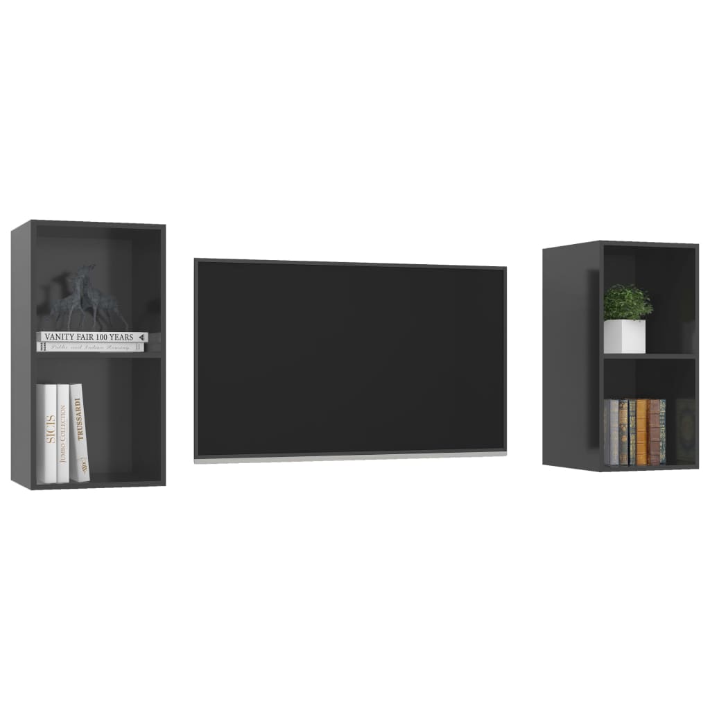 vidaXL Wall-mounted TV Cabinets 2 pcs High Gloss Grey Engineered Wood