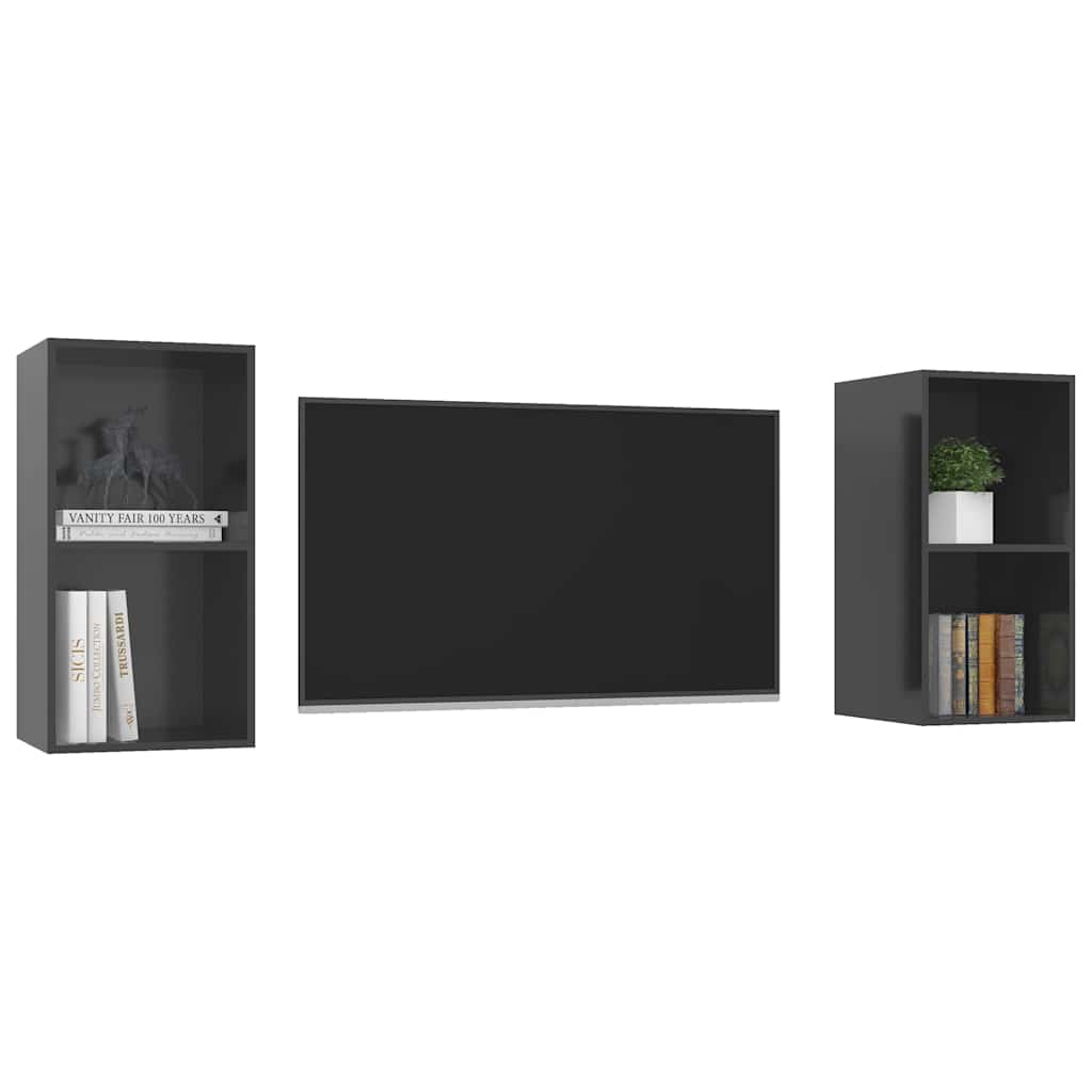 vidaXL 2 Piece Wall-mounted TV Cabinet Set High Gloss Grey Engineered Wood