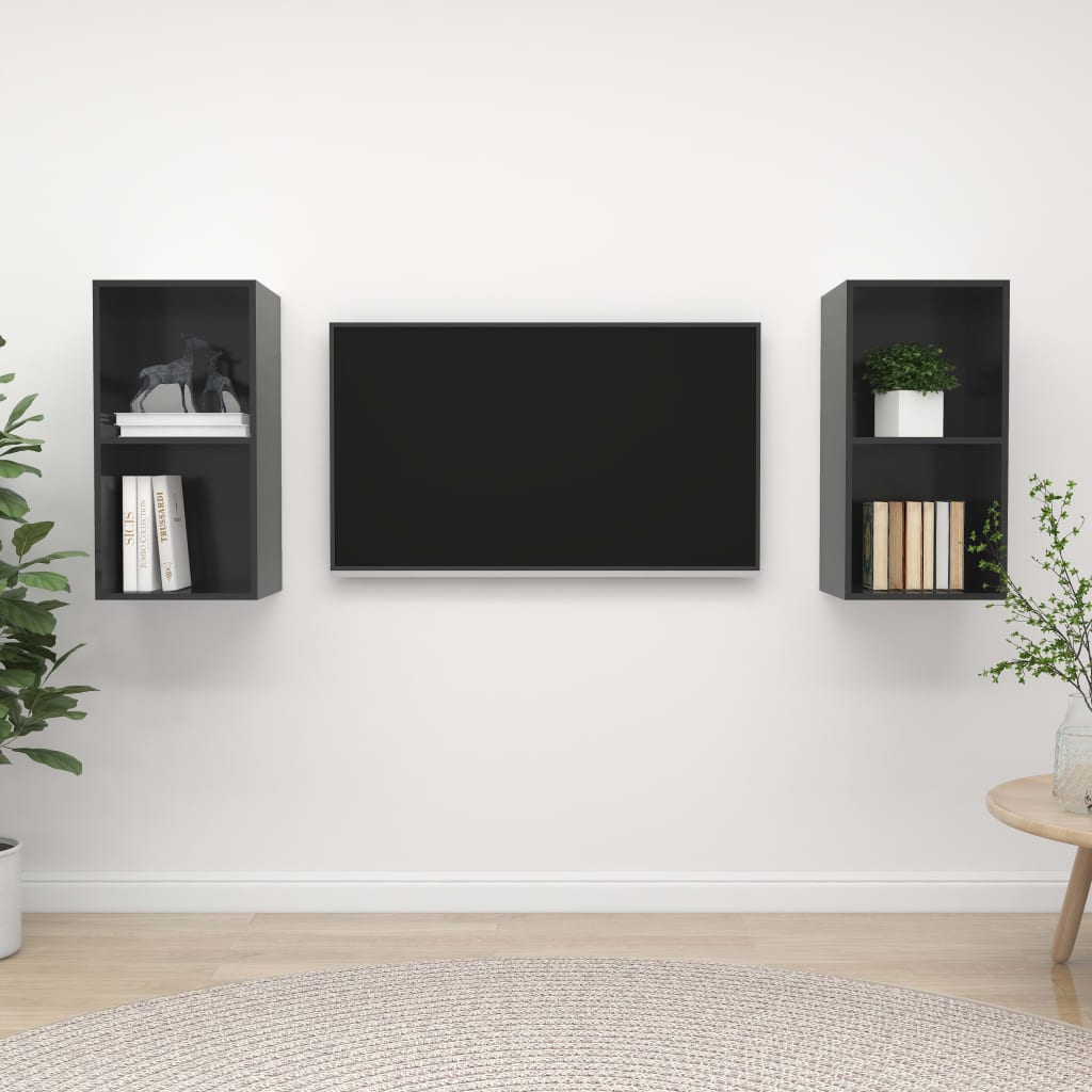 vidaXL Wall-mounted TV Cabinets 2 pcs High Gloss Grey Engineered Wood