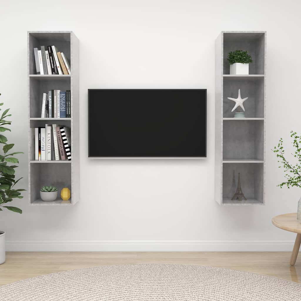 vidaXL 2 Piece Wall-mounted TV Cabinet Set Concrete Grey Engineered Wood