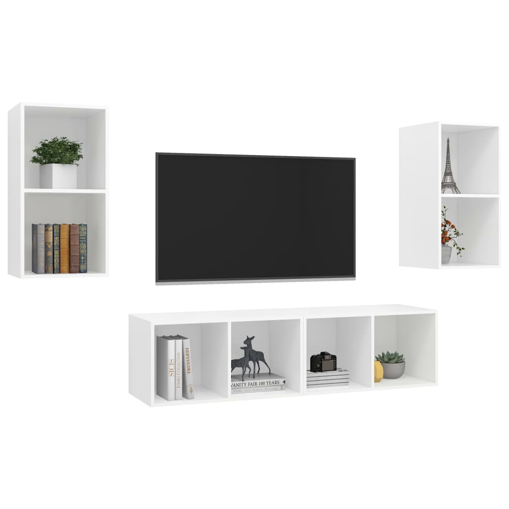 vidaXL Wall-mounted TV Cabinets 4 pcs White Engineered Wood