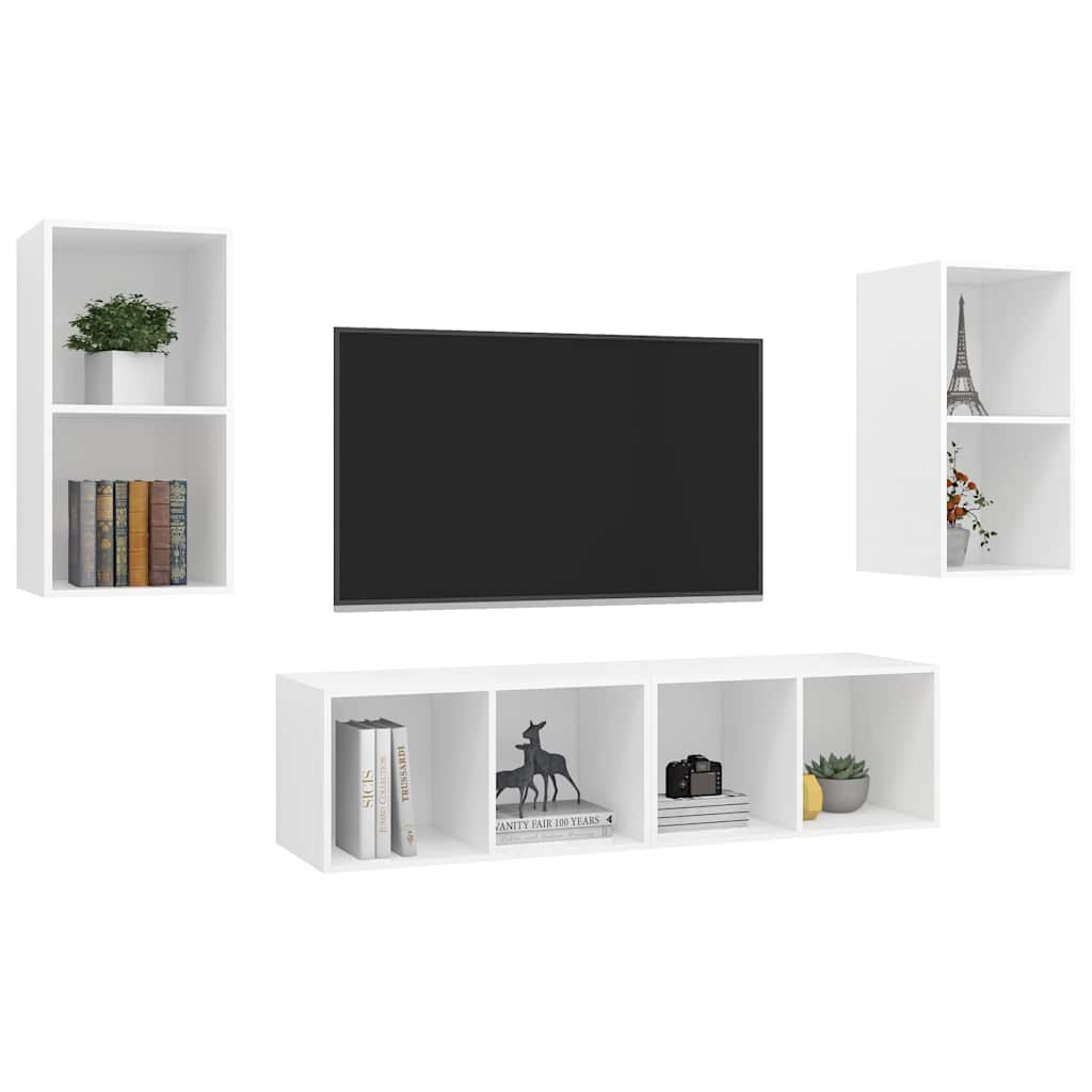 vidaXL 4 Piece Wall-mounted TV Cabinet Set White Engineered Wood