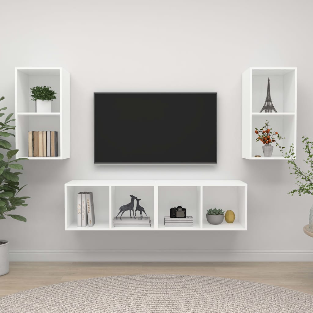 vidaXL 4 Piece Wall-mounted TV Cabinet Set White Engineered Wood