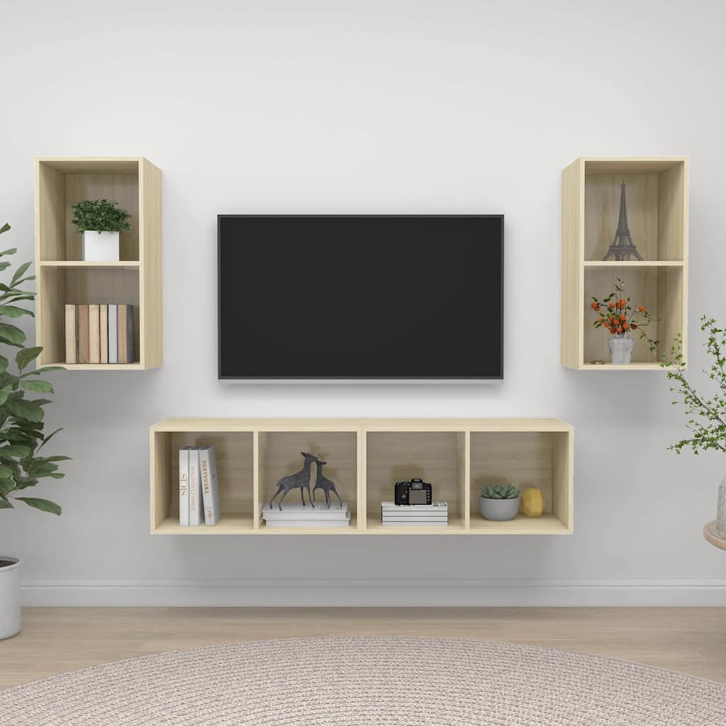 vidaXL 4 Piece Wall-mounted TV Cabinet Set Sonoma Oak Engineered Wood