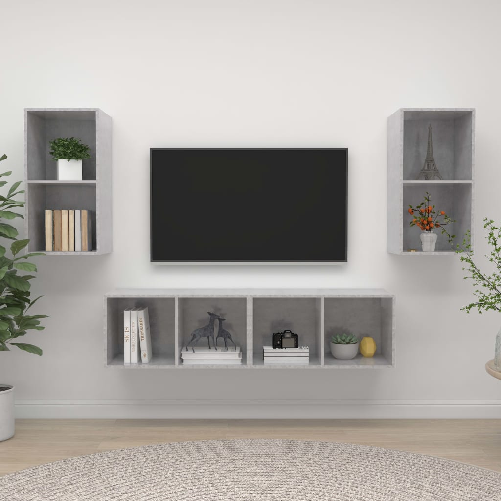 vidaXL 4 Piece Wall-mounted TV Cabinet Set Concrete Grey Engineered Wood