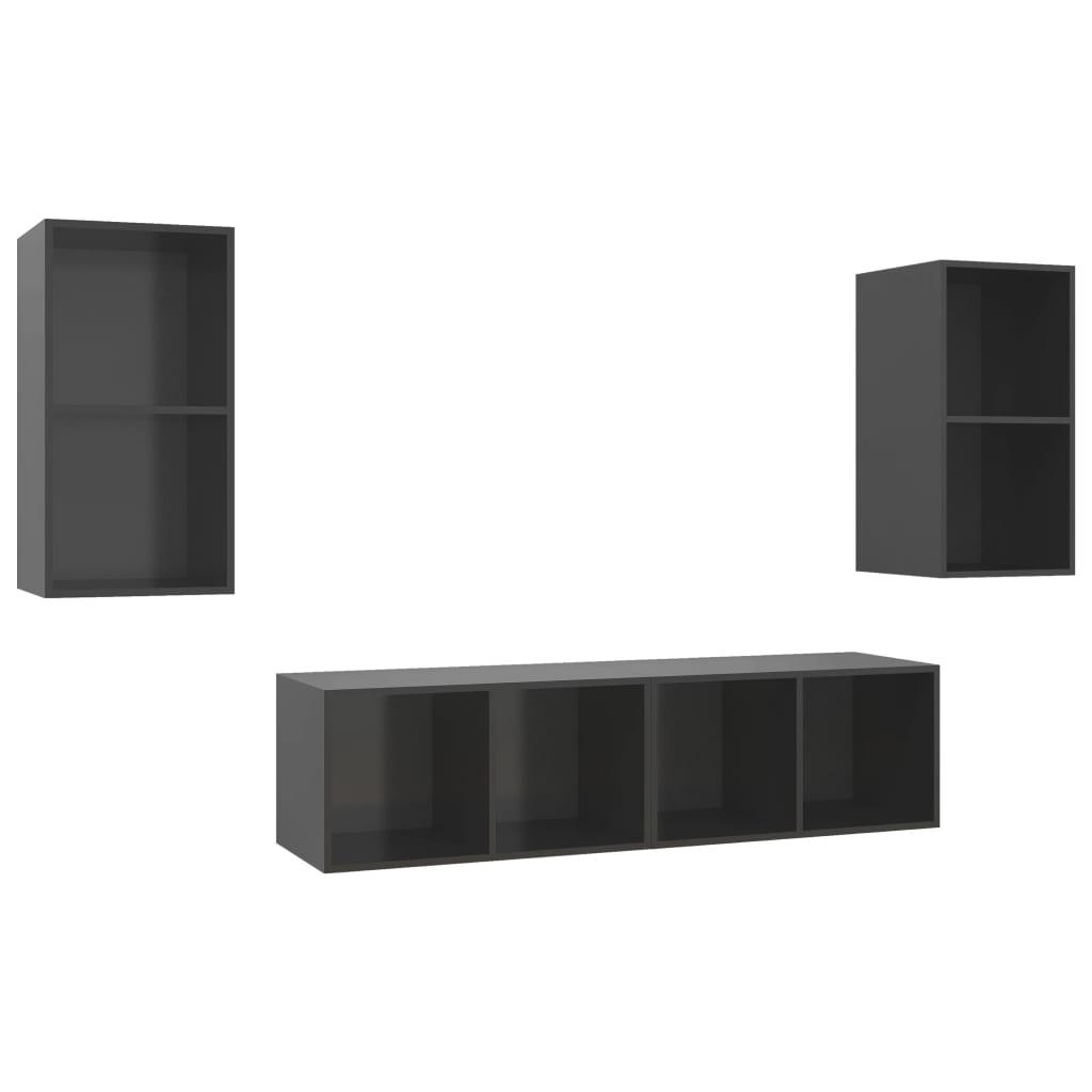 vidaXL Wall-mounted TV Cabinets 4 pcs High Gloss Grey Engineered Wood
