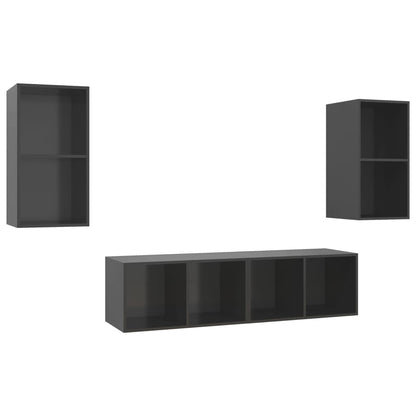 vidaXL Wall-mounted TV Cabinets 4 pcs High Gloss Grey Engineered Wood