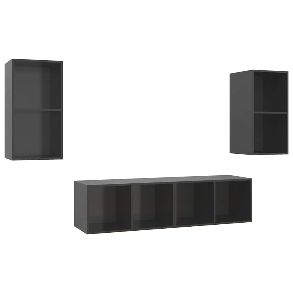 vidaXL 4 Piece Wall-mounted TV Cabinet Set High Gloss Grey Engineered Wood
