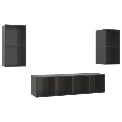 vidaXL 4 Piece Wall-mounted TV Cabinet Set High Gloss Grey Engineered Wood