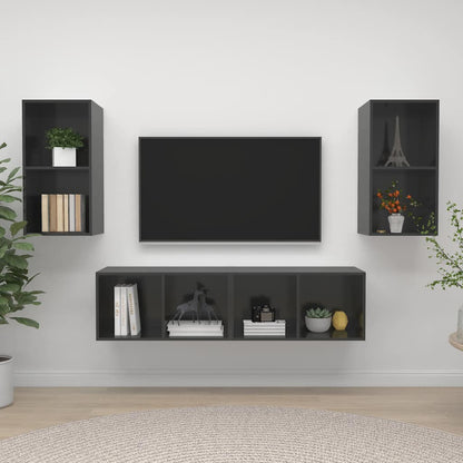 vidaXL 4 Piece Wall-mounted TV Cabinet Set High Gloss Grey Engineered Wood