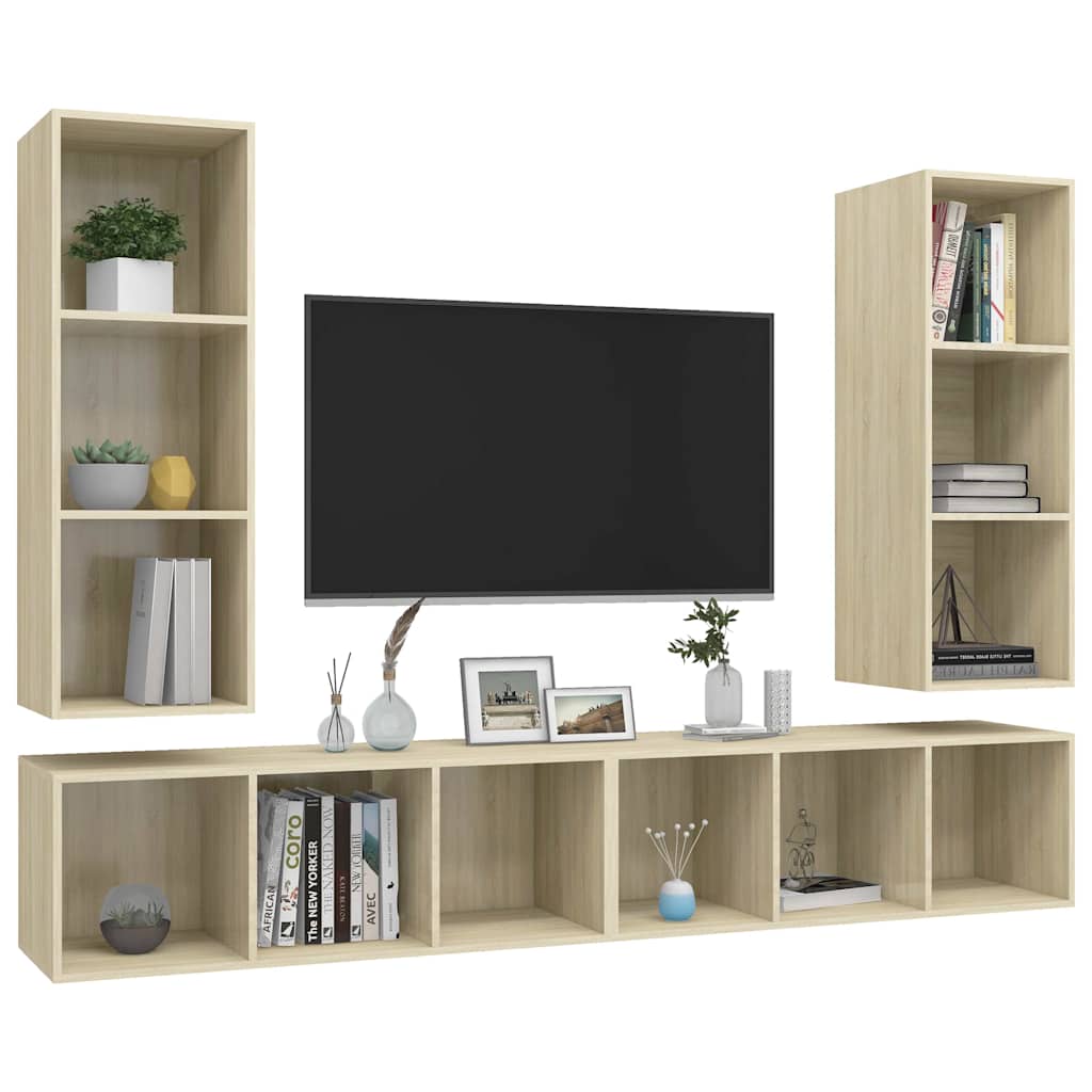 vidaXL 4 Piece Wall-mounted TV Cabinet Set Sonoma Oak Engineered Wood