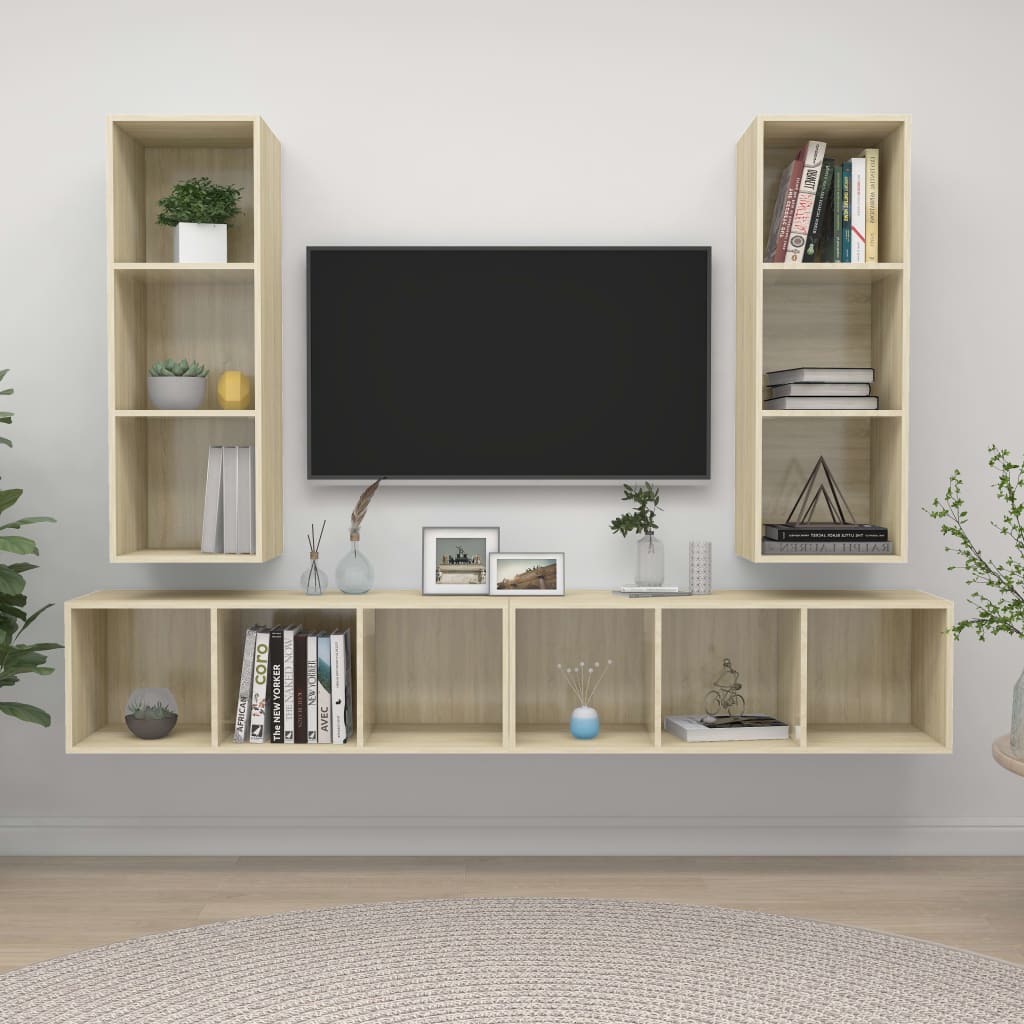 vidaXL Wall-mounted TV Cabinets 4 pcs Sonoma Oak Engineered Wood
