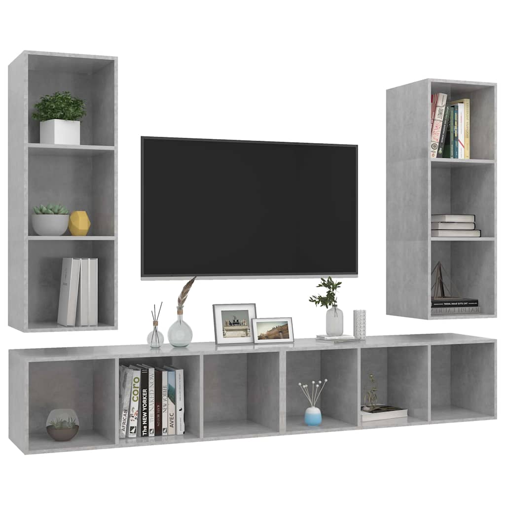 vidaXL 4 Piece Wall-mounted TV Cabinet Set Concrete Grey Engineered Wood