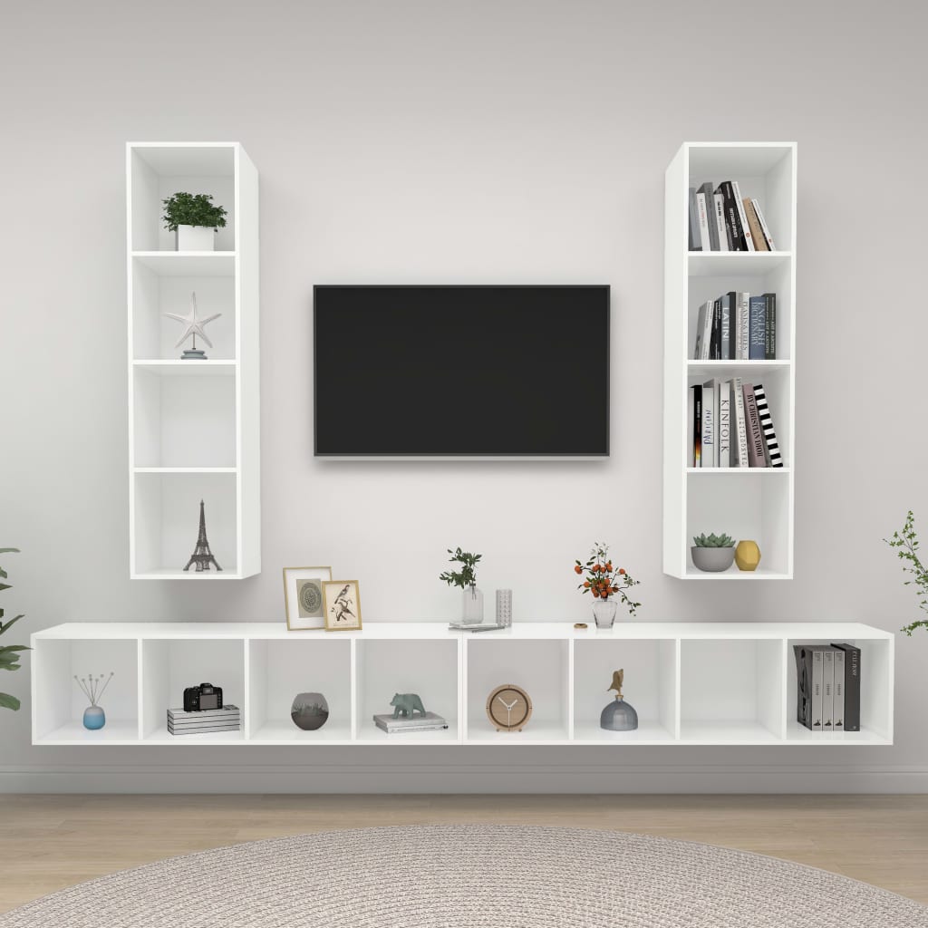 vidaXL Wall-mounted TV Cabinets 4 pcs White Engineered Wood