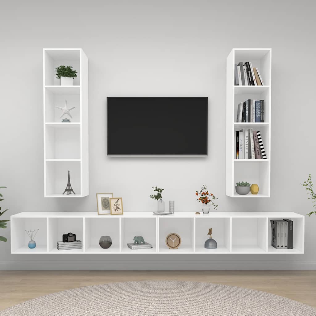 vidaXL 4 Piece Wall-mounted TV Cabinet Set White Engineered Wood