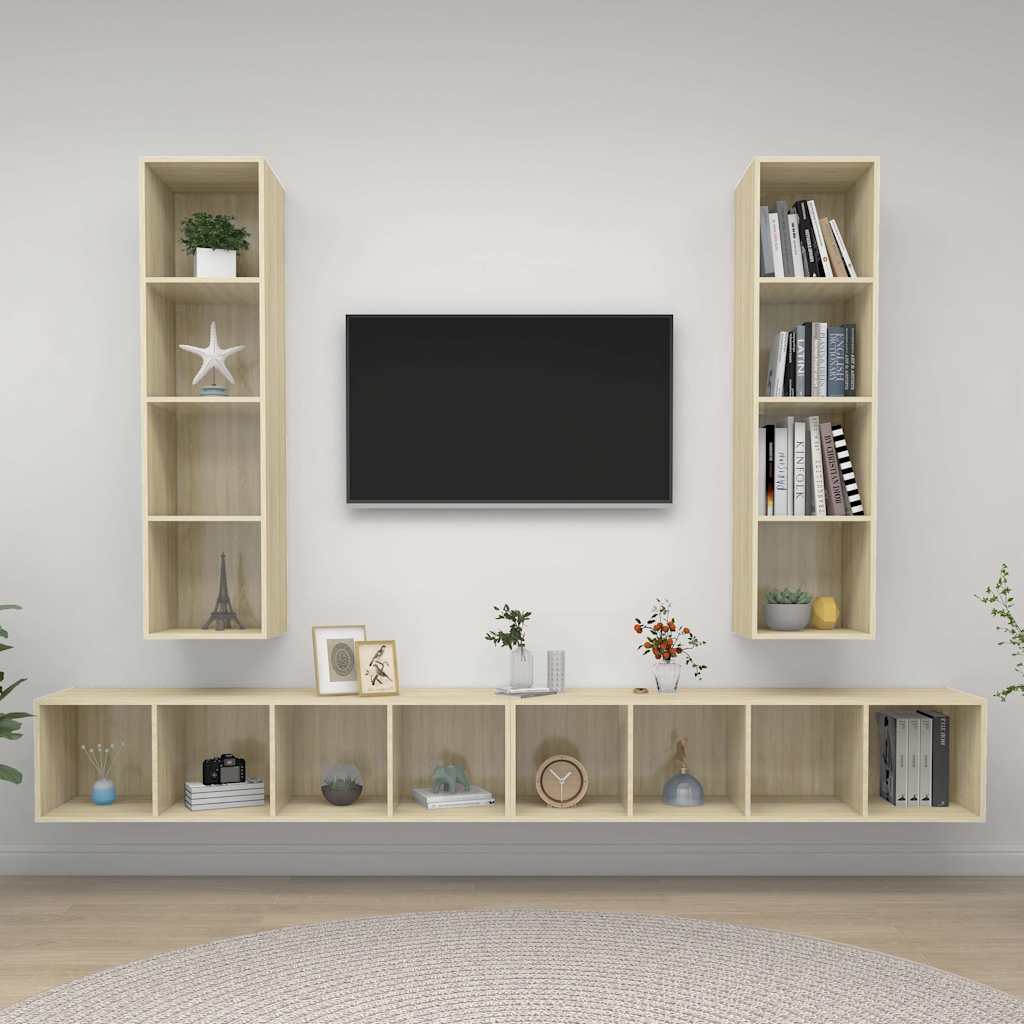 vidaXL 4 Piece Wall-mounted TV Cabinet Set Sonoma Oak Engineered Wood