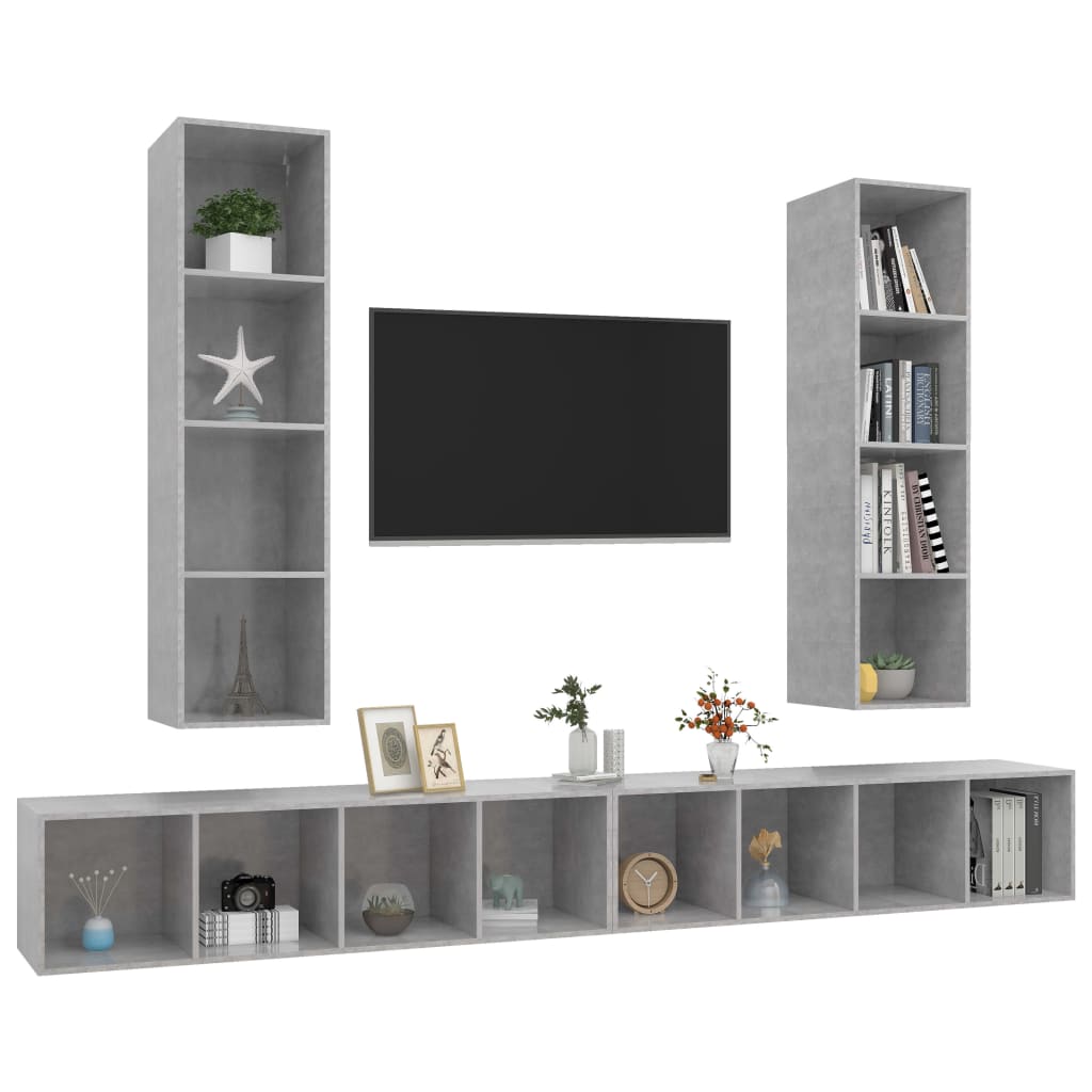 vidaXL Wall-mounted TV Cabinets 4 pcs Concrete Grey Engineered Wood