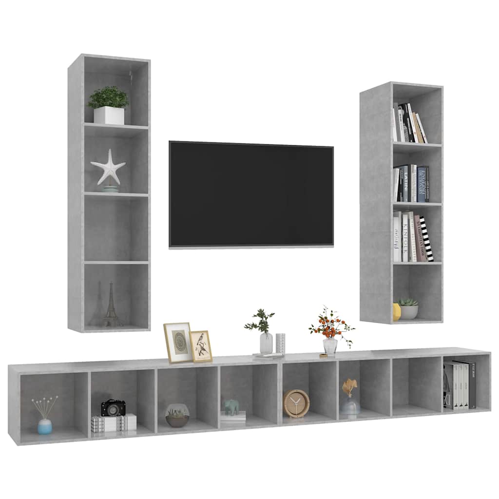 vidaXL 4 Piece Wall-mounted TV Cabinet Set Concrete Grey Engineered Wood