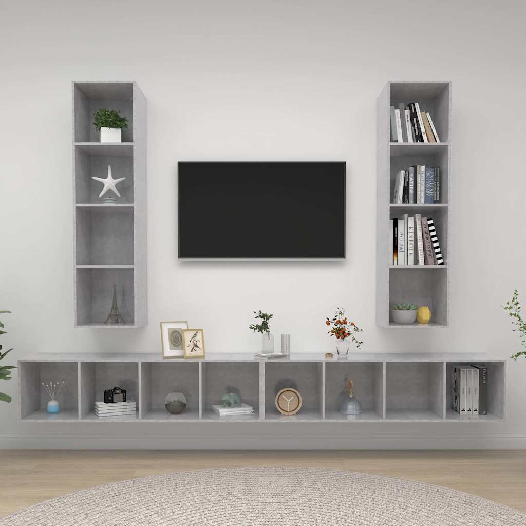 vidaXL 4 Piece Wall-mounted TV Cabinet Set Concrete Grey Engineered Wood