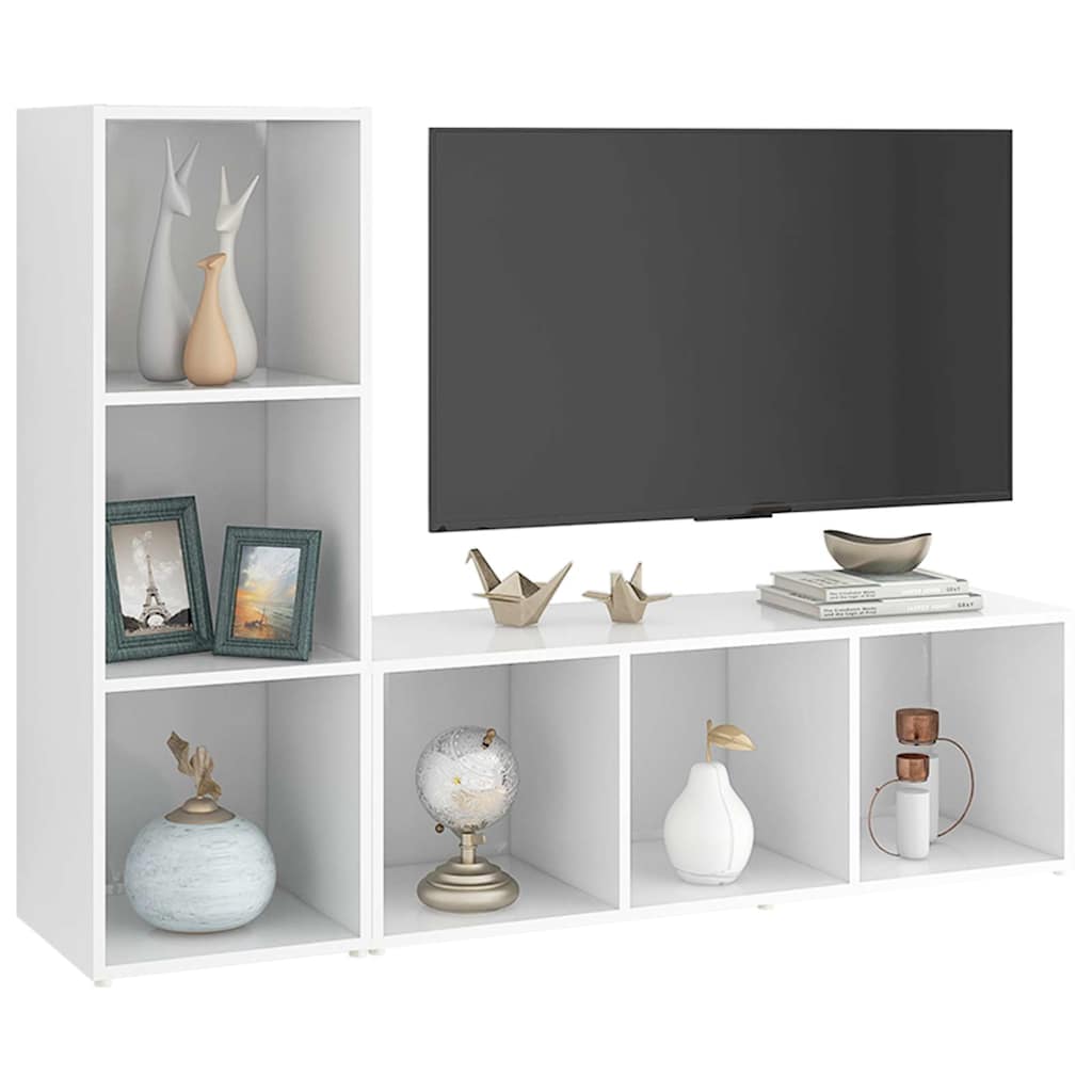 vidaXL 2 Piece TV Cabinet Set White 107x35x37 cm Engineered Wood