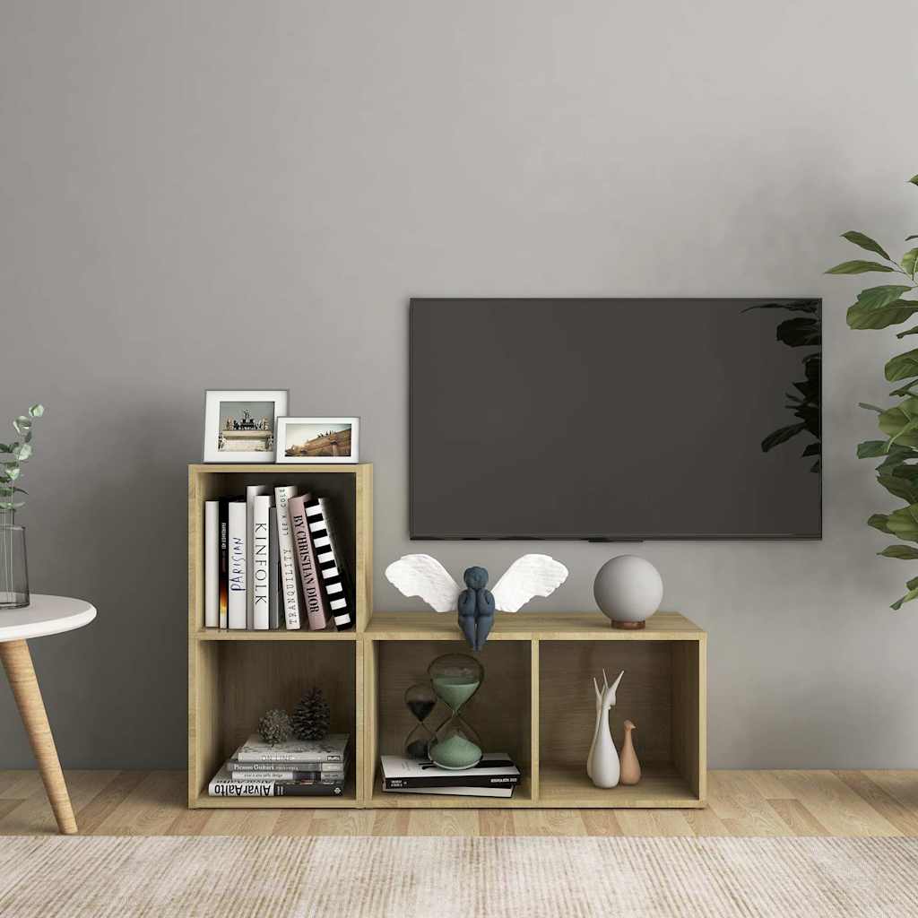 vidaXL 2 Piece TV Cabinet Set Sonoma Oak 72x35x36,5 cm Engineered Wood